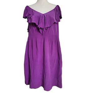 Rebecca Taylor Purple 100% Silk Ruffle Smocked‎ Waist Mini Dress Size Medium